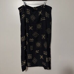 Vtg In Moda Skirt Embroidered Black Tan Size 24 Career Cottage Boho